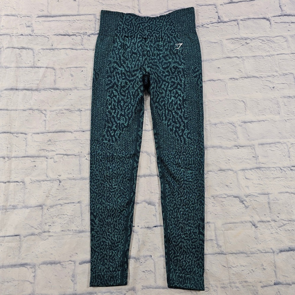 Gymshark Adapt Seamless Leggings Womens S Teal Black Animal Print Ruched Back